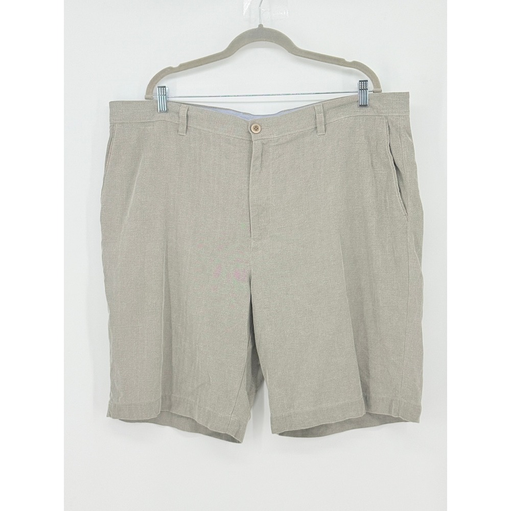 Tommy Bahama Mens Silk Cotton Herringbone Shorts Beige Khaki Size 42 Flat Front